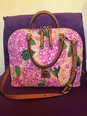 Dooney & Bourke Satchel Purse Pink Hydrangea Floral Lattice Print Canvas Leather • $249