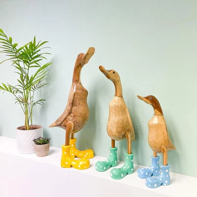 £17.27 • Buy Wooden Duck Sculpture With Spotty Wellies Boots Duck Ornament Garden Decor