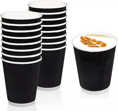 Black Coffee Cups 4oz/120ml - 200 Pack Hot Beverage Cups With Ripple Wall Design • £17.99