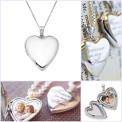 Sterling Silver Love Heart Locket Picture Pendant Necklace Custom Personalized • $59.98