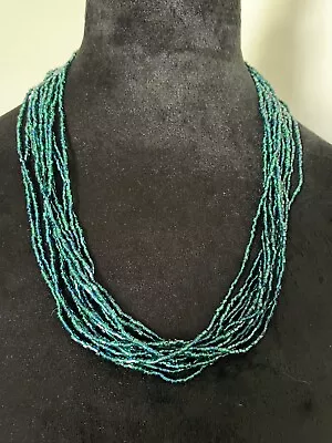 Green Glass Beaded Necklace Vintage With Silver Clasp • $10.99