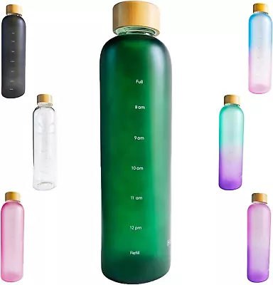 Glass Drink Bottle 1L Borosilicate Glass Water Bottle With Time Markings And Ba • $34.97