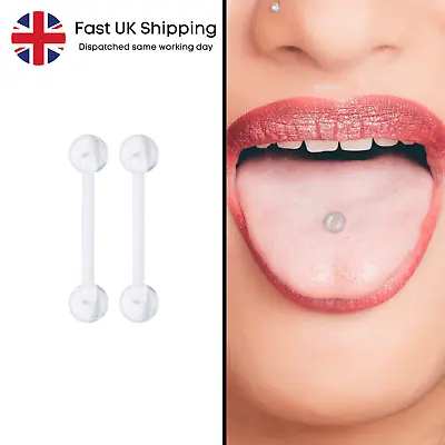 Invisible Clear Plastic Tongue Piercing Barbell. Individual Clear Bar. • £3.99