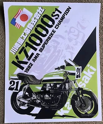 KAWASAKI KZ1000 S1 🇯🇵 / 🇺🇸 Eddie Lawson #21 1982 AMA 🇺🇸 Superbike Poster  • £37.99