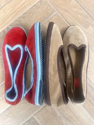 Friulane Velvet Slippers Shoes 2 Pairs 1 Red 1 Beige Handcrafted  • £29