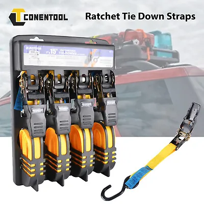 4-Pack Retractable Ratchet Strap Tie Down Straps W/ S-Hooks 5M Length Portable • $29.99