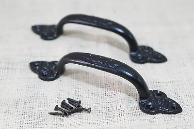 2 Large Cast Iron Antique Style Door Handles Gate Pull Shed Drawer Pulls Black • $17.99