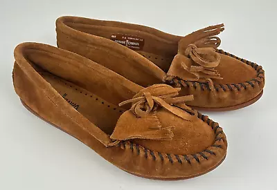 Minnetonka Moccasins Brown Suede Rubber Sole Womens US 7.5 NEW • £27.25