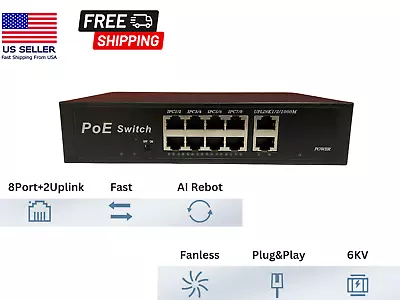 8 Port PoE Switch With 2 Uplink 120W 1G Extend To 250 Meter Unmanaged 803.af/at • $39.99