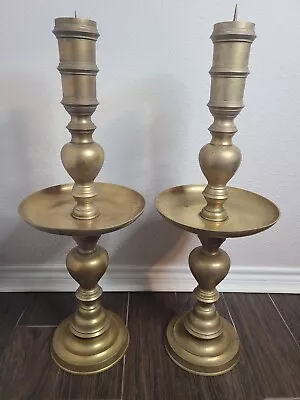 Vintage MCM Brass Moroccan Floor Candlestick Altar Candle Holders 29” SET OF 2 • $179