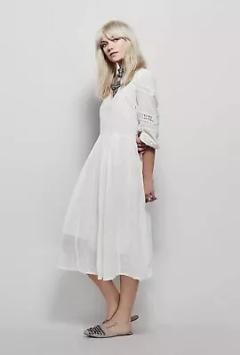 Free People Magnolia Dress Embroidered Crochet Gauze Boho Medium • $59