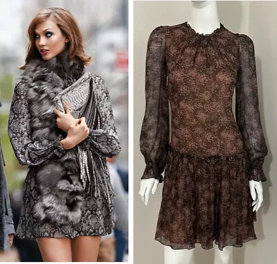 MICHAEL KORS COLLECTION * $1695 Runway Drop-Waist Silk Ruffle Mini Dress 2 S 4-6 • $175