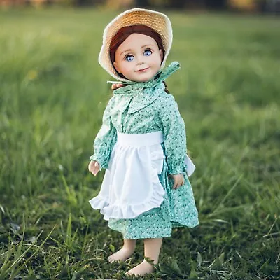 Little House 18 In Doll Clothes Green Prairie Dress Straw Hat Fits American Girl • $12.99