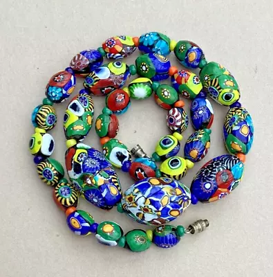 Antique Millefiori Venetian Glass Bead Necklace • £35