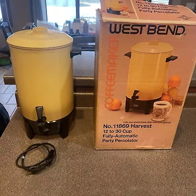 Vintage West Bend 11869 Coffee Percolator Harvest Yellow 12-30 Cup With Box • $21.99