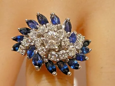 1980s 14k White Gold Ballerina Ring Prong Set Diamonds & Sapphires Handmade • $2000