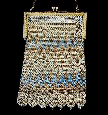 Antique Gold Plated Enameled Mandalian Art Deco Design Saw Tooth Edge Purse WILD • $65