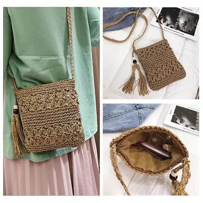 Straw Weaving Shoulder Bag For Women Ladies Tassel Crossbody Bags Messenger Bag • £6.14