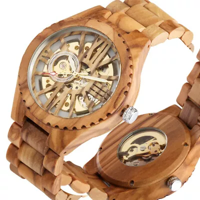 Luxury Mens Mechanical Automatic Watch Wood Adjustable Wooden Bracelet Watches • $28.73