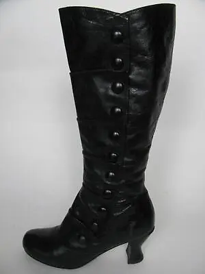 Miz Mooz Amelia Boots Black Leather Tall Button High Heel Victorian Shoes-6.5 • $135.20