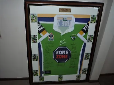 $500 • Buy Canberra Raiders 2004 Simon Woolfords Match Jersey Signed By 19 Players  Framed
