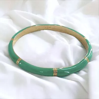 J CREW Turquoise Blue And Gold Enamel Bamboo Bangle Bracelet • $24.47