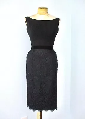 Vtg 50s 60s Nadine Black Tiered Lace Evening Wiggle Dress Sparkly Sequins XS/S • $65