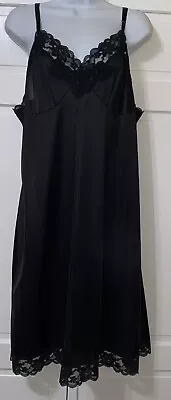 Vintage LORRAINE Black Nylon & Lace Full Slip Size 44 - SHIPS FREE • $24.99