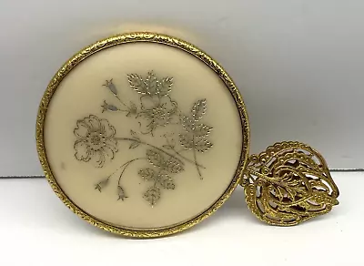 Vintage Irice Import Gold Handheld Cosmetic Makeup Compact Mirror England • $19.99