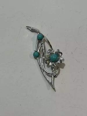 Sarah Coventry Flower Brooch Vintage Turquoise Beads Silver Tone 2.75  Jewelry • $12.95