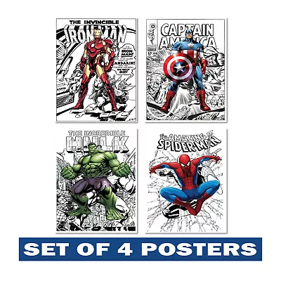 Set Of 4 Marvel Superheroes Posters - Avengers Character Colorful Wall Art Decor • £59.99