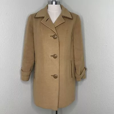 $44.50 • Buy Vintage Camel Hair Coat Tan Leather Trim Beige