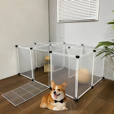 Dog Playpen Puppy Pen Clear Plastic Panel Pet Fence Cage Play Pen Indoor Outdoor • £21.95