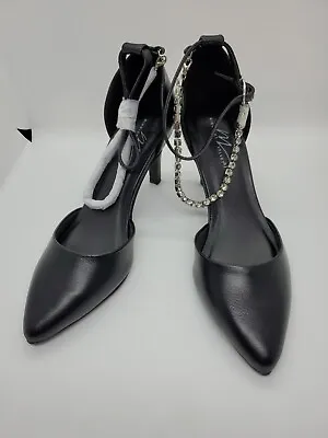 Midnight Velvet Womens Pump Stiletto Heels Shoes Black Rhinestone Chain 6M New • $22