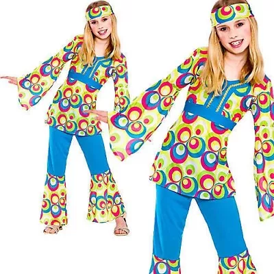 $31.87 • Buy Childrens Hippy Girl Fancy Dress Costume 60's 70's Hippie Kids Outfit 5/13 Years