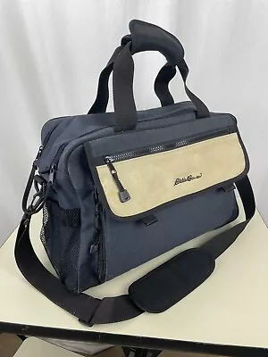 Eddie Bauer Diaper Weekender Travel Bag Black Tan Suede Changing Pad BABY Infant • $15.29