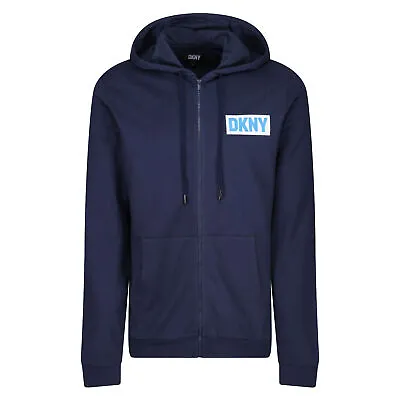 DKNY Mens Icemen Hoodie Kangaroo Pockets Printed Branding Zip Up Soft Cotton • £33.99