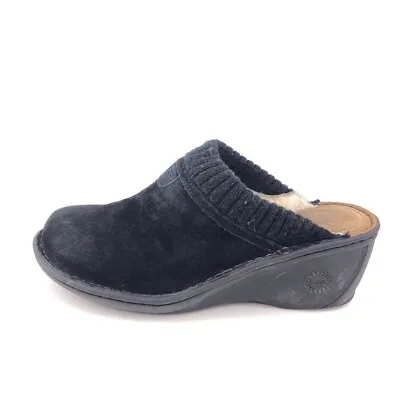 UGG Gael Wool Lined Wedge Slip-on Clogs Womens Size 9 EUR 40 Black Suede Leather • $49