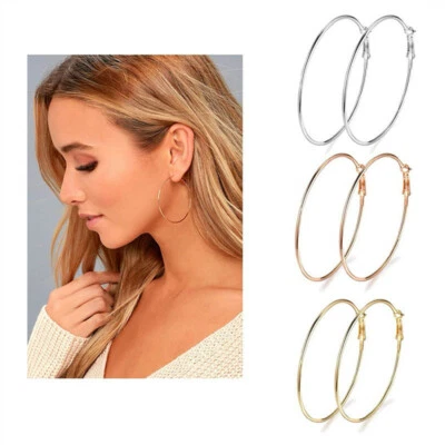$3.49 • Buy Large Round Circle Hoop Earrings Silver/Gold/Rose Gold Women Fashion Jewelry