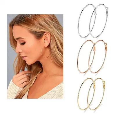 Large Round Circle Hoop Earrings Silver/Gold/Rose Gold Women Fashion Jewelry • $4.59