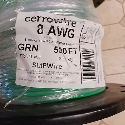 8 AWG Cerrowire Green Slipwire Building Wire THHN  Nylon Jacket Pvc (500 Foot) • $200