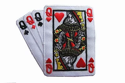 #2524A Poker Card Hand 4 Queen Embroidery Iron On Applique Patch • $4.75