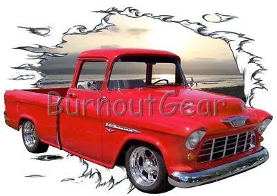 1955 Red Chevy Cameo Pickup Truck A Custom Hot Rod Sun Set T-Shirt 55 Muscle Car • $49.99