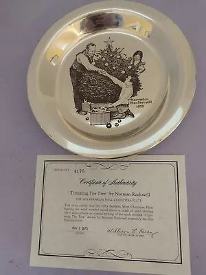 Norman Rockwell Sterling Silver 8  Christmas Plate  Trimming The Tree  1973 • $92