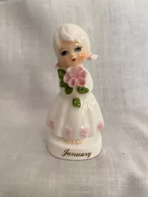 White Pink Ceramic 2 1/2  JANUARY Rose Girl Figurine • $8.20