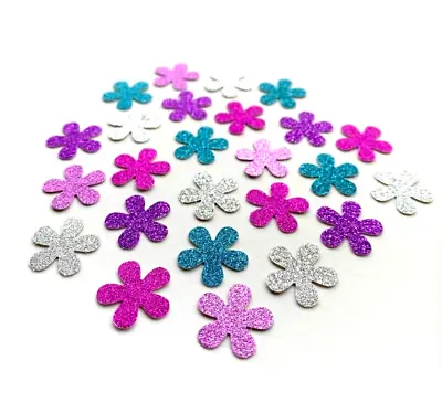 SMALL SPARKLY FLOWERS CARD GLITTER FLOWERS CARD MAKING PAPERCRAFT SCRAPBOOK X 50 • £1.25