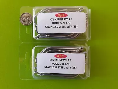 50x DFS Size 6/0 O'shaughnessy STAINLESS STEEL Fishing Hooks • $16.21