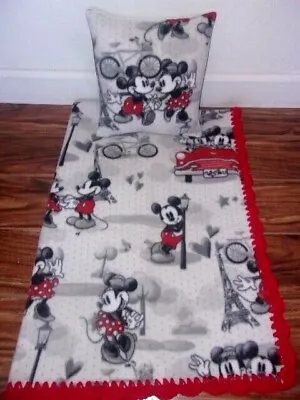 Mickey And Minnie Mouse Retro-baby-blanket-fleece-crochet-edge & Pillow Cover • $19.95