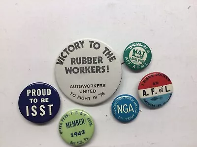 6) Vintage Union Labor Workers Pinback Buttons • $19.99