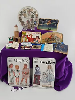 Vintage Sewing Notions Lot Needles Sewing Susan Goal Line Simplicity Patterns + • $35